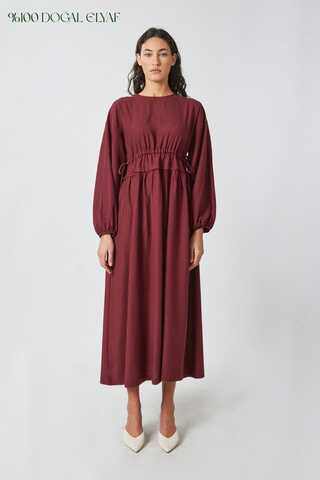 Iynem Linen Dress Burgundy - 9