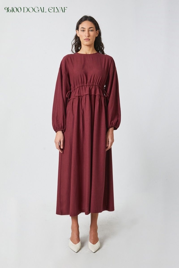 Iynem Linen Dress Burgundy - 9