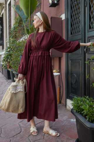 Iynem Linen Dress Burgundy - 3