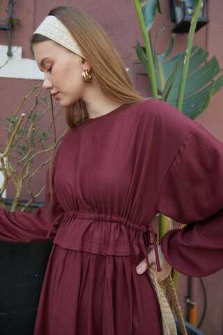 Iynem Linen Dress Burgundy - 5