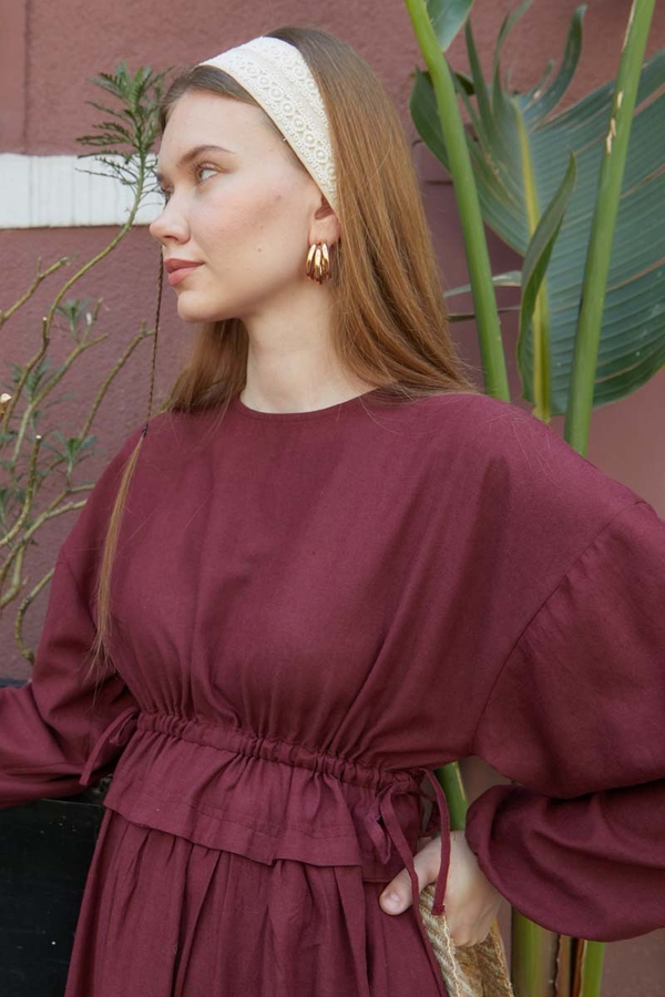 Iynem Linen Dress Burgundy - 2