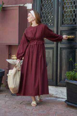 Iynem Linen Dress Burgundy - 6