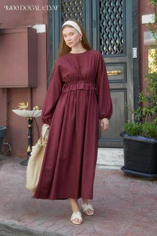 Iynem Linen Dress Burgundy - 1