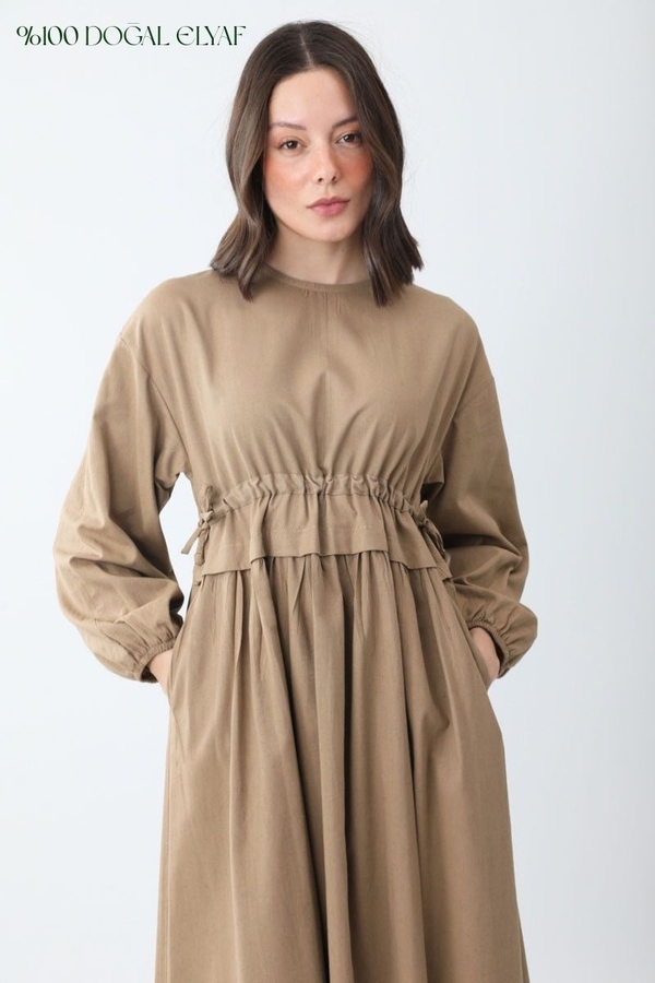 Iynem Linen Dress Camel - 1