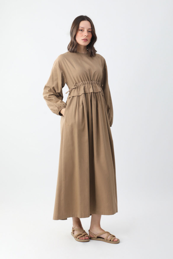 Iynem Linen Dress Camel - 4
