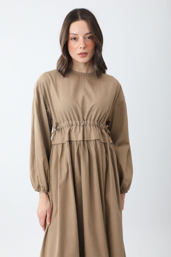 Iynem Linen Dress Camel - 3
