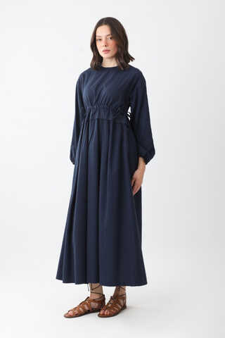 Iynem Linen Dress Navy Blue - 3