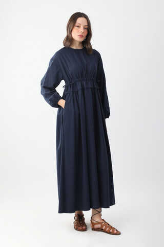 Iynem Linen Dress Navy Blue - 6