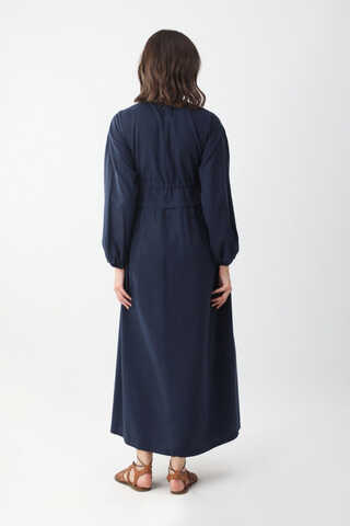 Iynem Linen Dress Navy Blue - 8