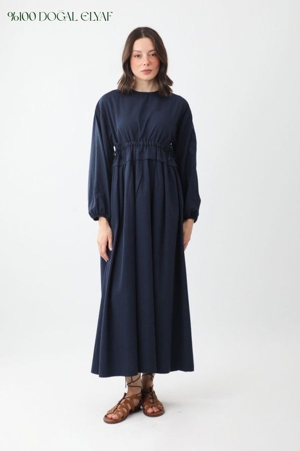 Iynem Linen Dress Navy Blue - 1
