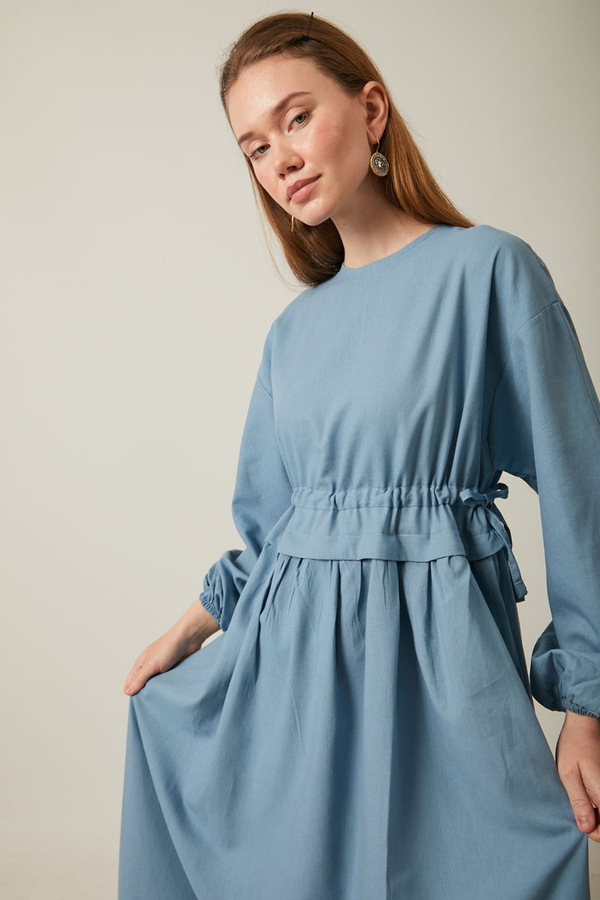 Iynem Linen Dress Baby Blue - 10