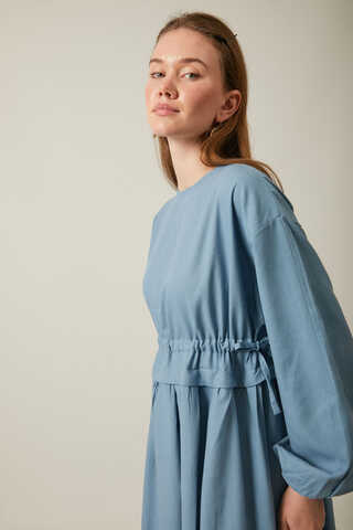 Iynem Linen Dress Baby Blue - 11