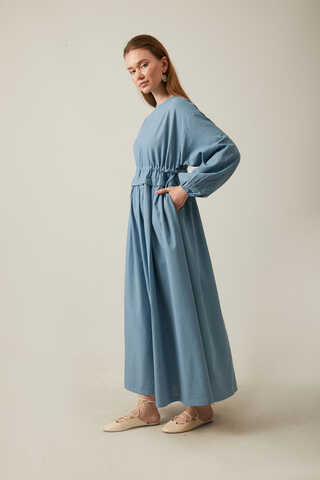 Iynem Linen Dress Baby Blue - 14