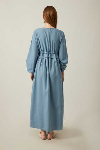 Iynem Linen Dress Baby Blue - 19