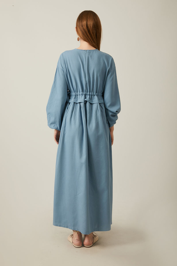 Iynem Linen Dress Baby Blue - 19