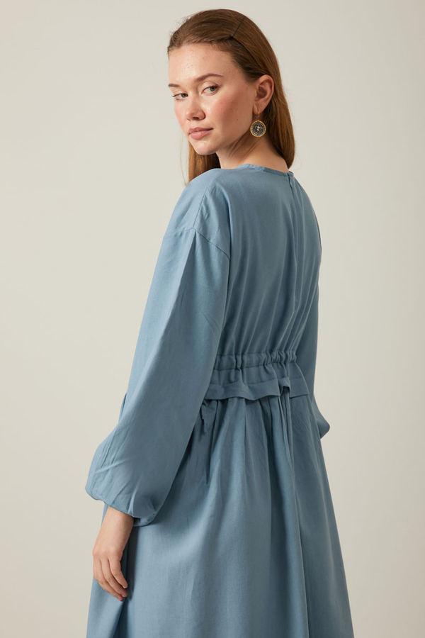 Iynem Linen Dress Baby Blue - 16