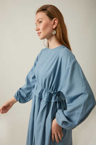 Iynem Linen Dress Baby Blue - 18