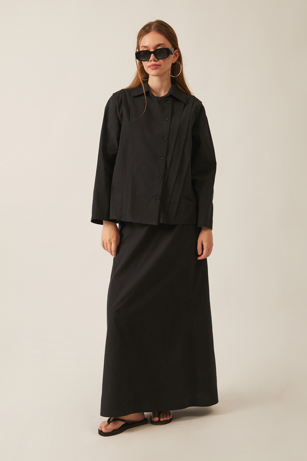 Jacket Collar Skirt Set Black - 3