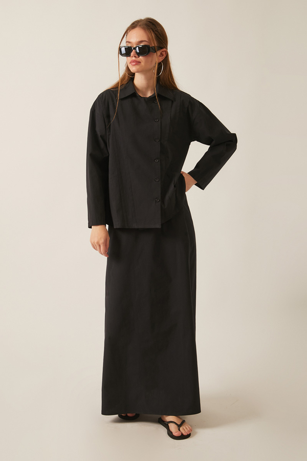 Jacket Collar Skirt Set Black - 4