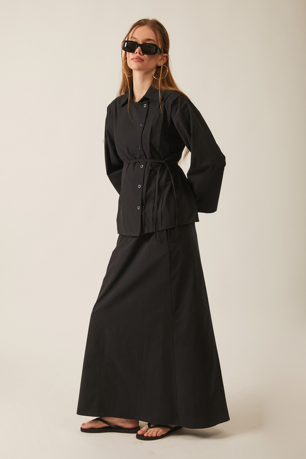 Jacket Collar Skirt Set Black - 8