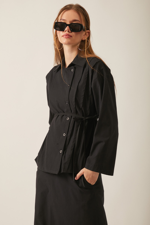 Jacket Collar Skirt Set Black 