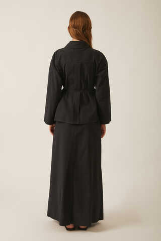 Jacket Collar Skirt Set Black - 12