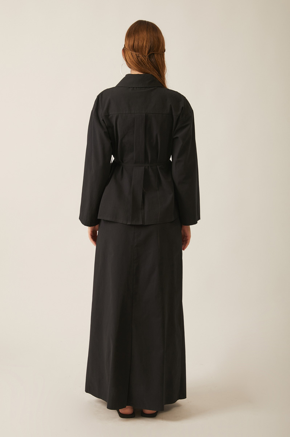 Jacket Collar Skirt Set Black - 12