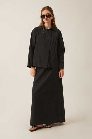 Jacket Collar Skirt Set Black - 3