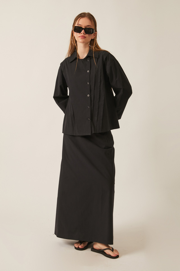 Jacket Collar Skirt Set Black - 5