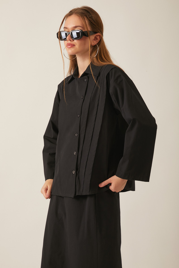 Jacket Collar Skirt Set Black - 6