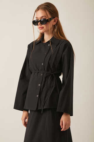 Jacket Collar Skirt Set Black - 7