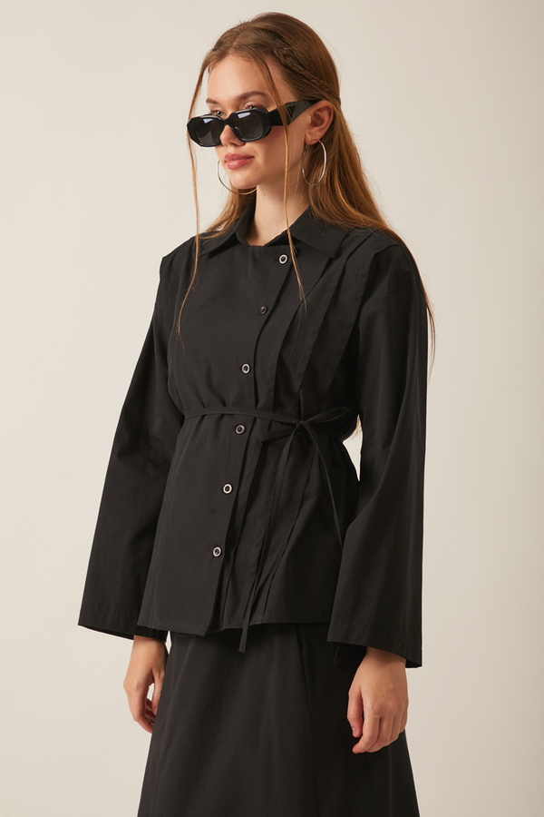 Jacket Collar Skirt Set Black - 7