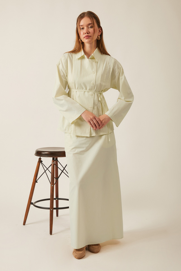 Jacket Collar Skirt Set Butter Yellow - 11