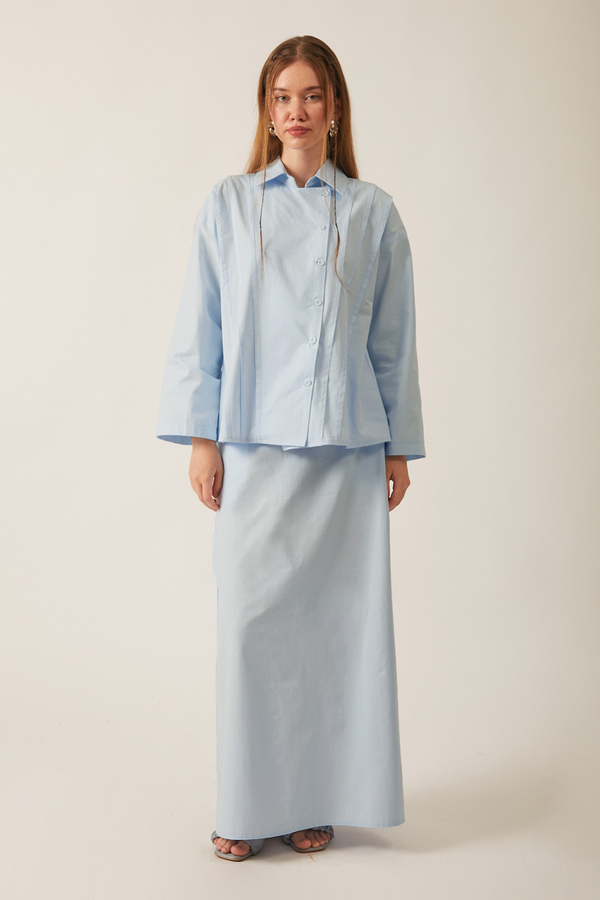 Jacket Collar Skirt Set Ice Blue 