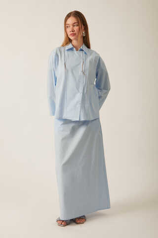 Jacket Collar Skirt Set Ice Blue - 3