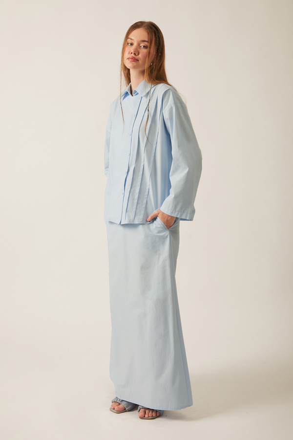 Jacket Collar Skirt Set Ice Blue - 5