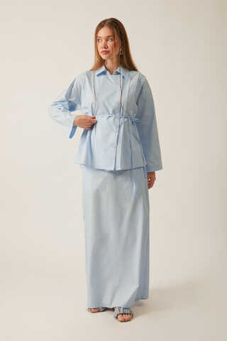 Jacket Collar Skirt Set Ice Blue - 9