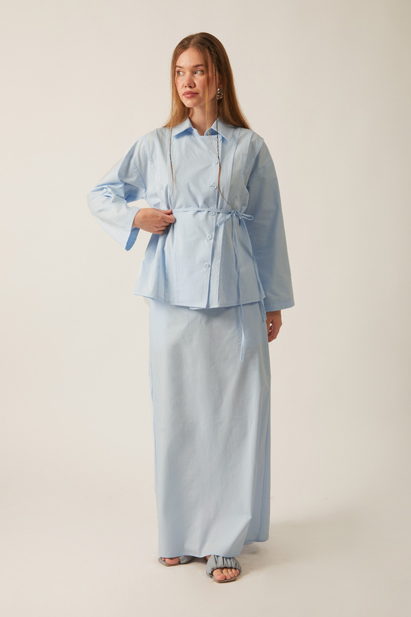 Jacket Collar Skirt Set Ice Blue - 9
