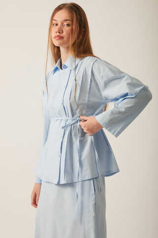 Jacket Collar Skirt Set Ice Blue - 10