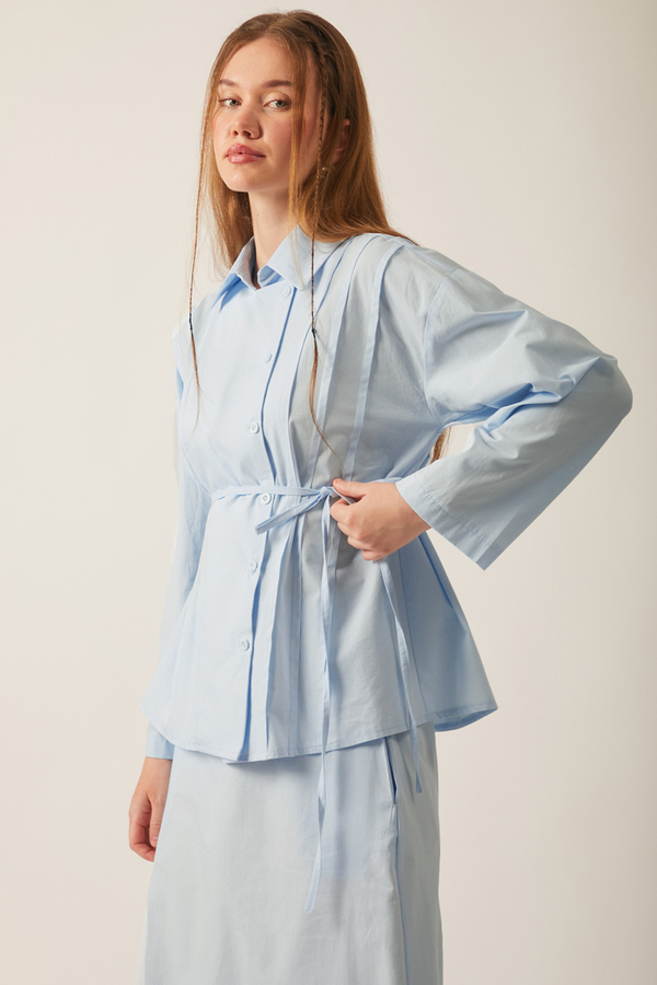 Jacket Collar Skirt Set Ice Blue - 10