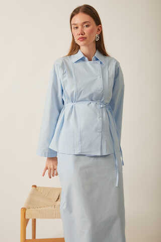 Jacket Collar Skirt Set Ice Blue - 14
