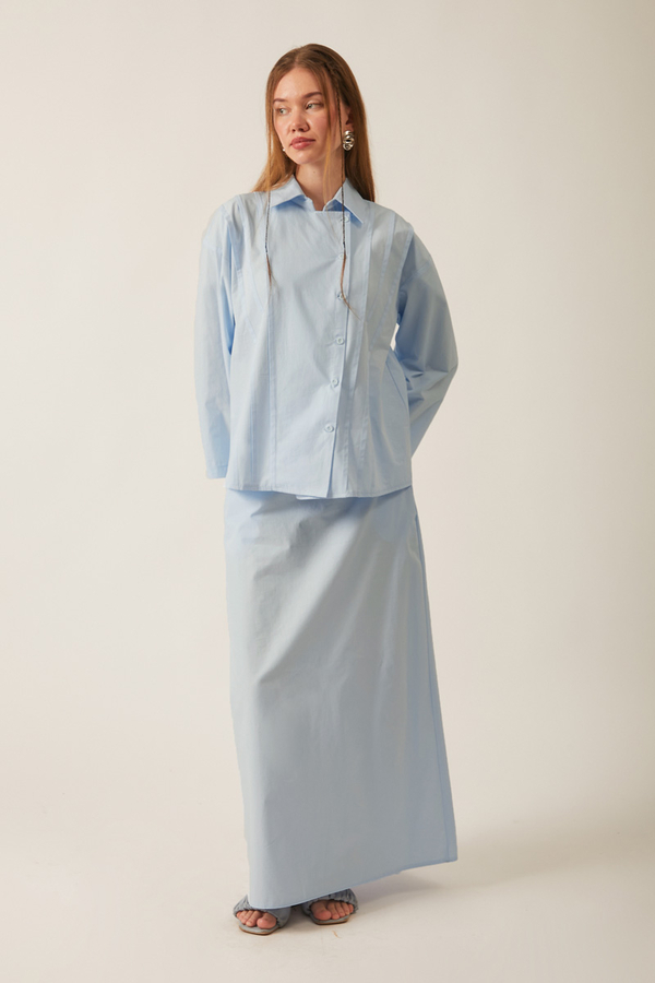 Jacket Collar Skirt Set Ice Blue - 3