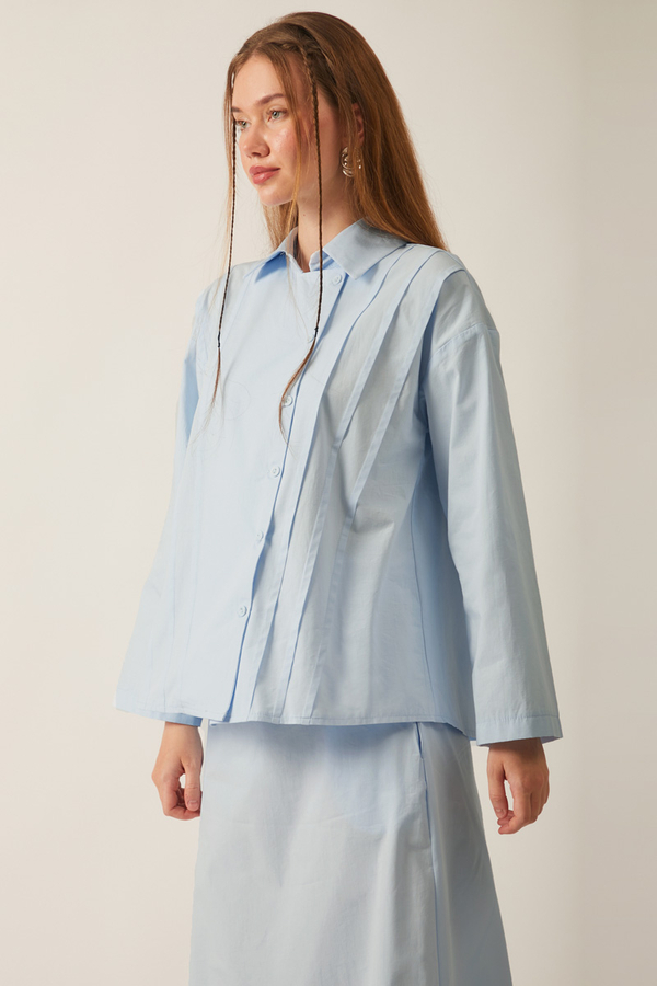 Jacket Collar Skirt Set Ice Blue - 4