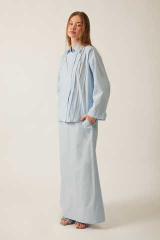 Jacket Collar Skirt Set Ice Blue - 5