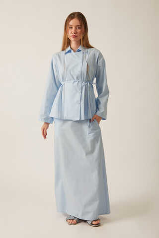 Jacket Collar Skirt Set Ice Blue - 6