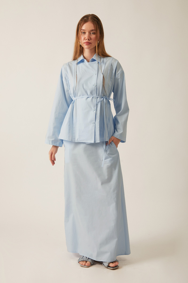 Jacket Collar Skirt Set Ice Blue - 6