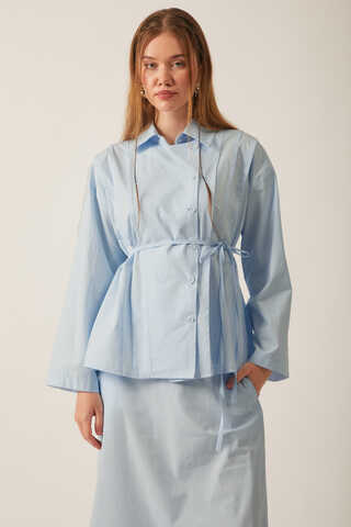 Jacket Collar Skirt Set Ice Blue - 7