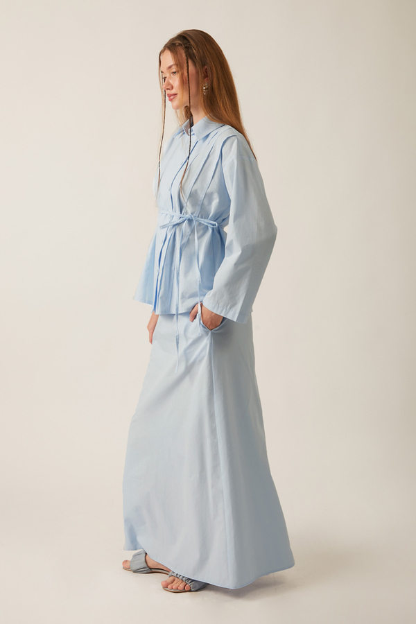 Jacket Collar Skirt Set Ice Blue - 8