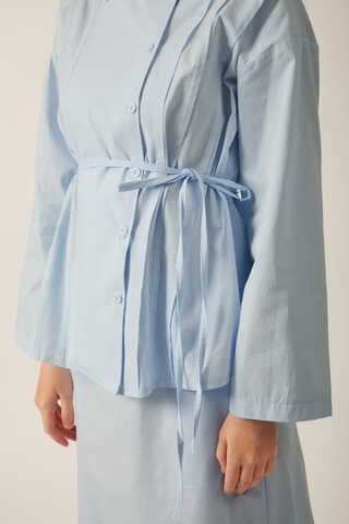 Jacket Collar Skirt Set Ice Blue - 11