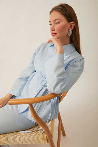 Jacket Collar Skirt Set Ice Blue - 2